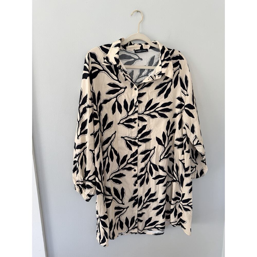 LC Waikiki Classic Black Ivory Like, Long Sleeve Shirt Dress- 46 XL